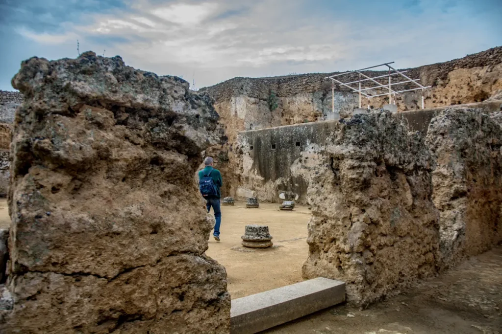 Excavated stone ruins at the archaeological site of Carmona