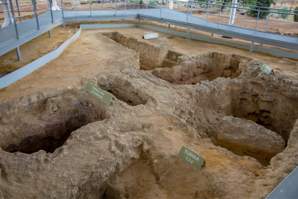 Rock-cut tombs of the Roman necropolis of Carmona seen from above