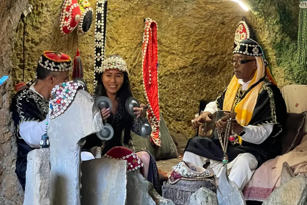 Traditional Moroccan musicians performing inside the Caves of Hercules