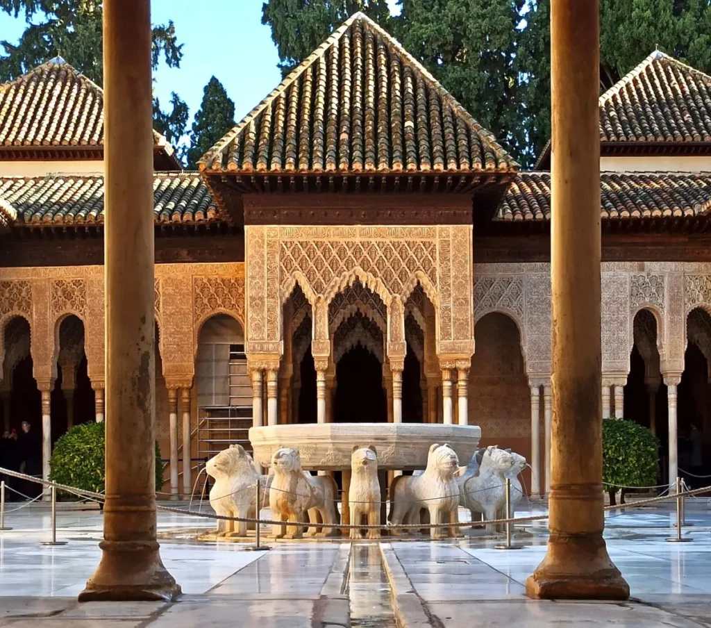 The lion fountain at the centre of the Court of the Lions in the Alhambra