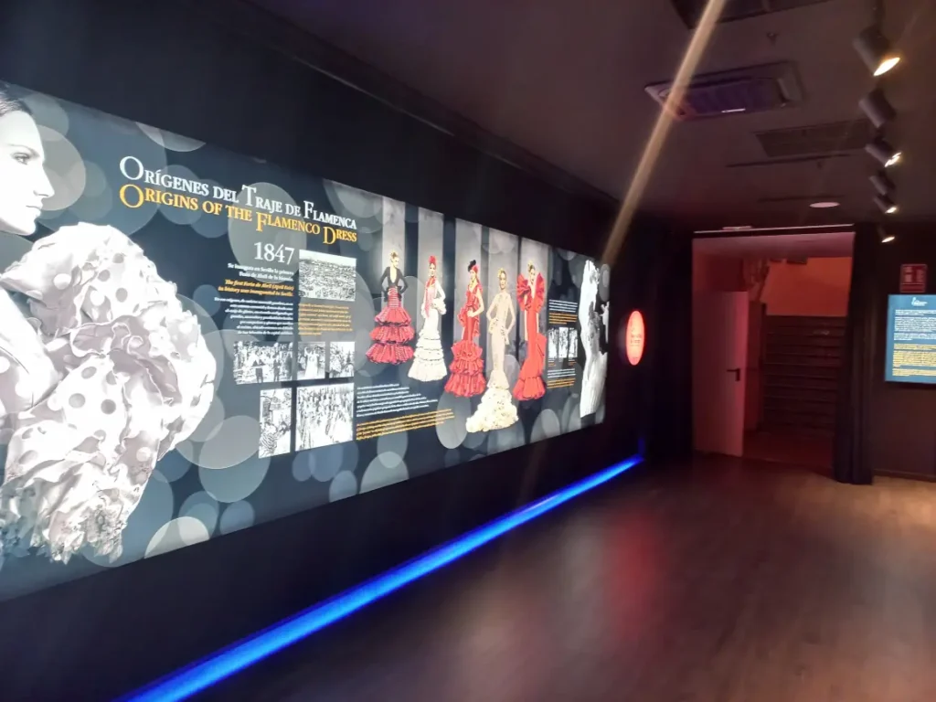 The exhibition corridor of the flamenco costume museum in Seville