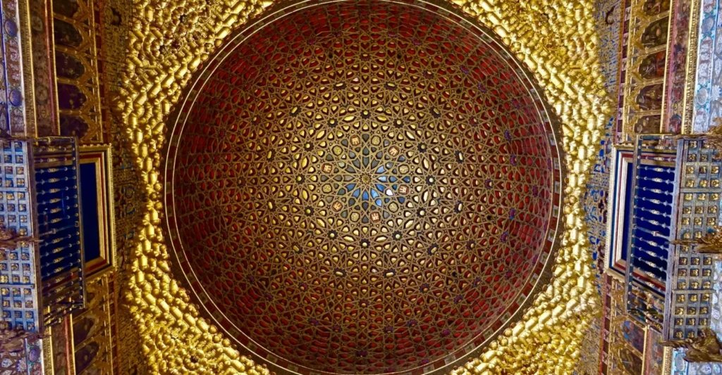 Gilded wooden dome ceiling in the Royal Alcazar of Seville