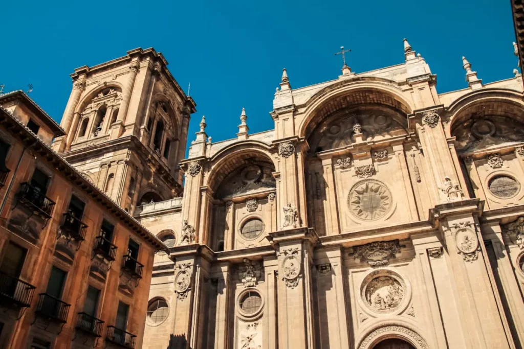 Renaissance facade of Granada Cathedral seen from the square