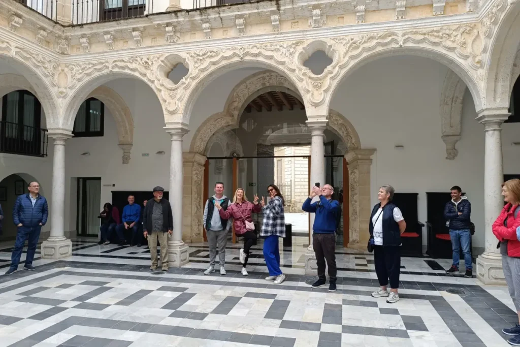 Arcaded courtyard of a historic palace in Jerez de la Frontera