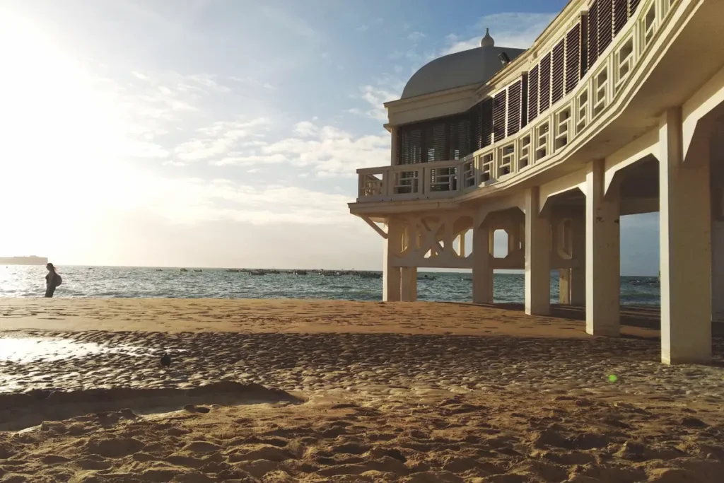 La Caleta beach in Cadiz at sunset with the old spa pavilion