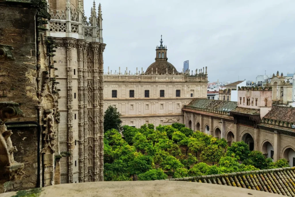 View over the Patio de los Naranjos and the rooftops of Seville from the Giralda